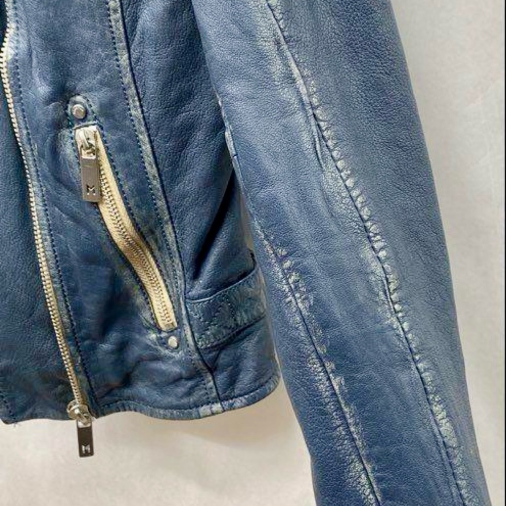 Mauritius Teal Leather Moto Jacket Cropped Biker Gold Hardware Small - Picture 9 of 11